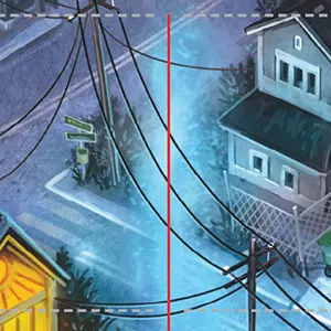 A red line dividing two spaces, with mist banked in the terrain beneath