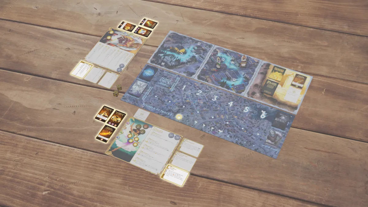 Fresh Talent cards spread beside both angel character boards as the angels level up