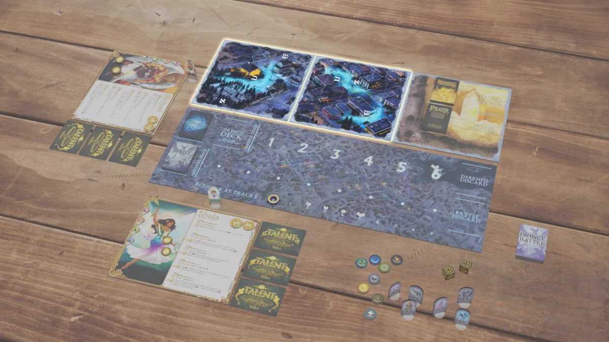 Two map tiles joined to the Heavenly Gates tile, one per angel